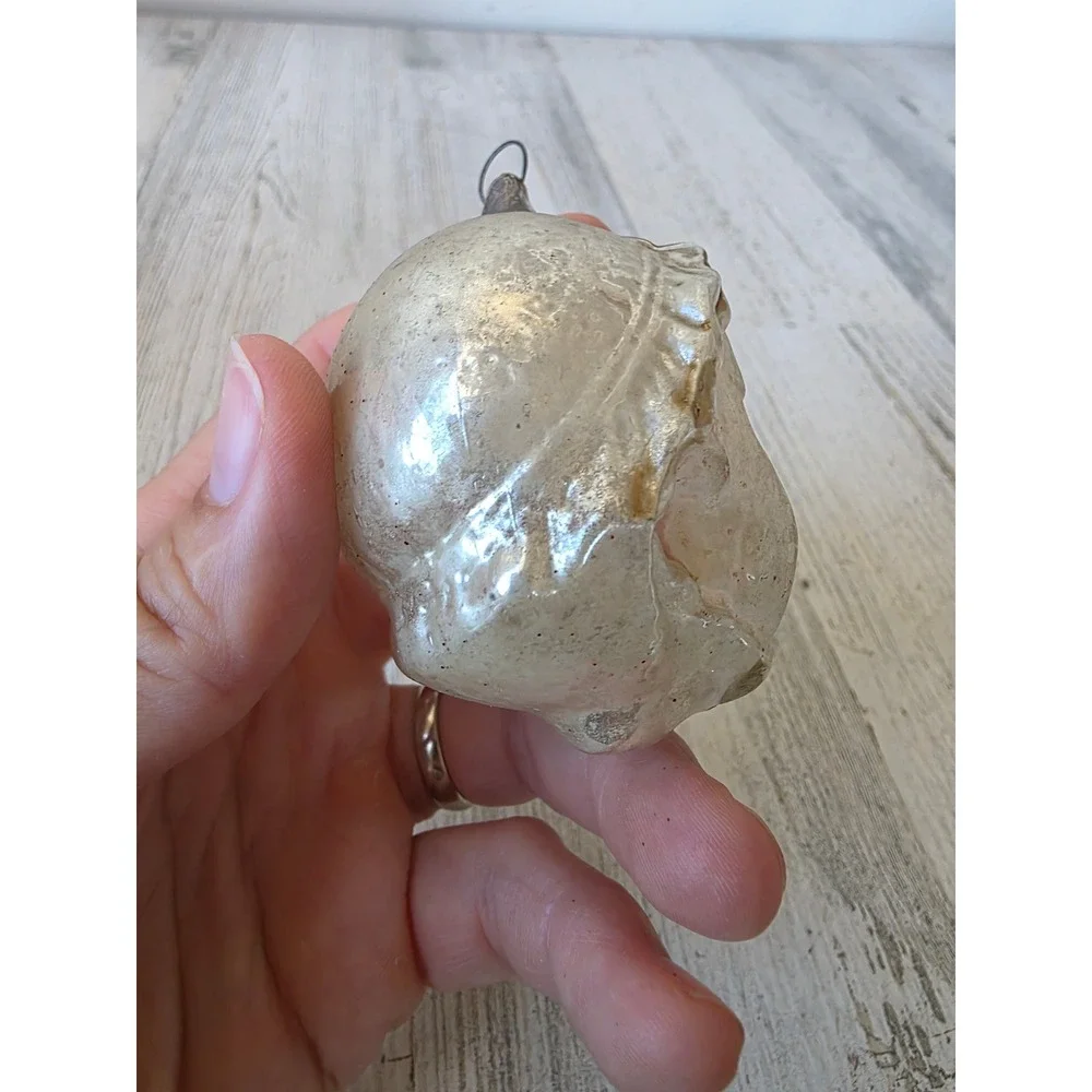 Antique head child milk glass eyes mercury glass ornament Xmas tree